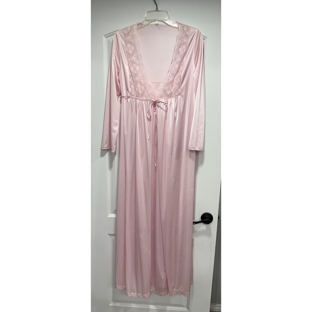 Vintage 60s Gilead Pink Nylon & Lace Peignoir Nightgown & Robe Set Sz Small